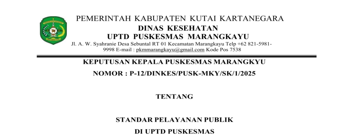 SK STANDAR PELAYANAN PUSKESMAS MARANGKAYU