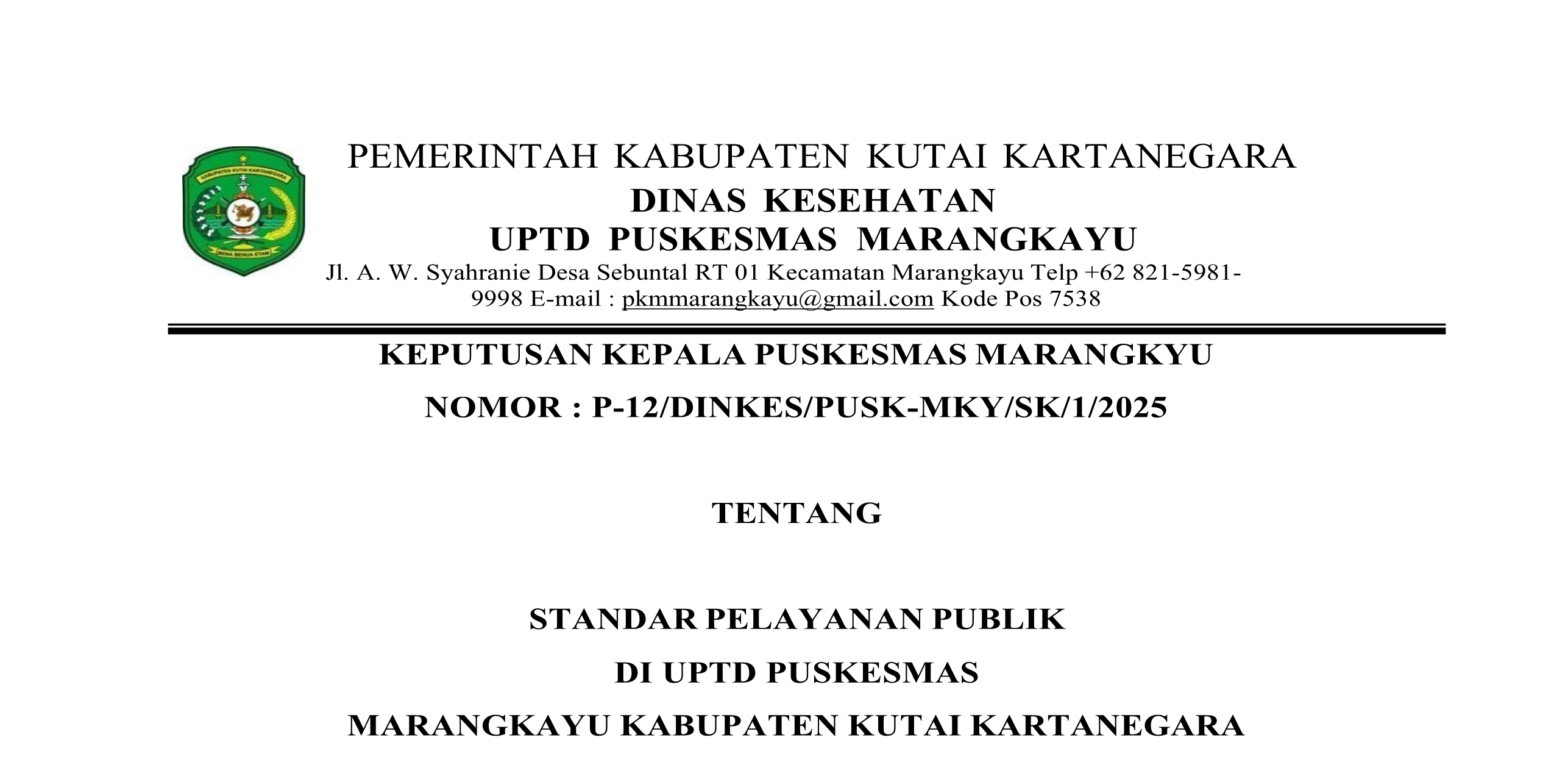 SK STANDAR PELAYANAN PUSKESMAS MARANGKAYU